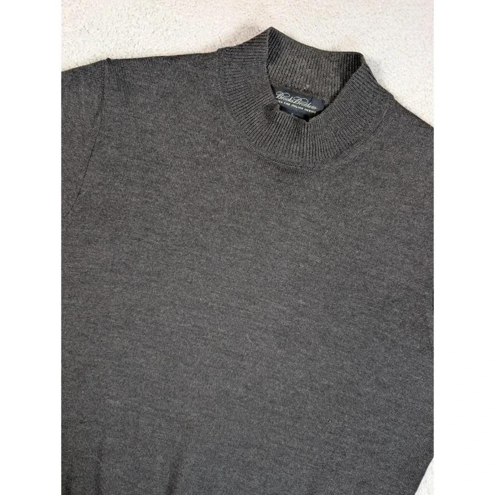 Brooks Brothers Mens Extra Fine Italian Merino Wool Mock Neck Sweater Gray S